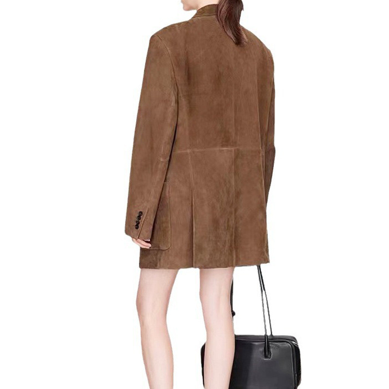 Skóra nubuk Vintage płaszcz damski wiosenny modny prawdziwy zamszowy kurtka Retro Unburn Maillard stary garnitur w stylu pieniędzy