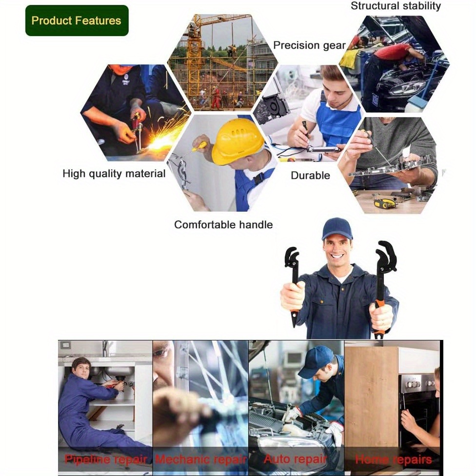 Llave de acero rico en carbono, multifuncional, ajustable, trinquete de bloqueo automático, llave de extremo abierto, herramienta de reparación Manual