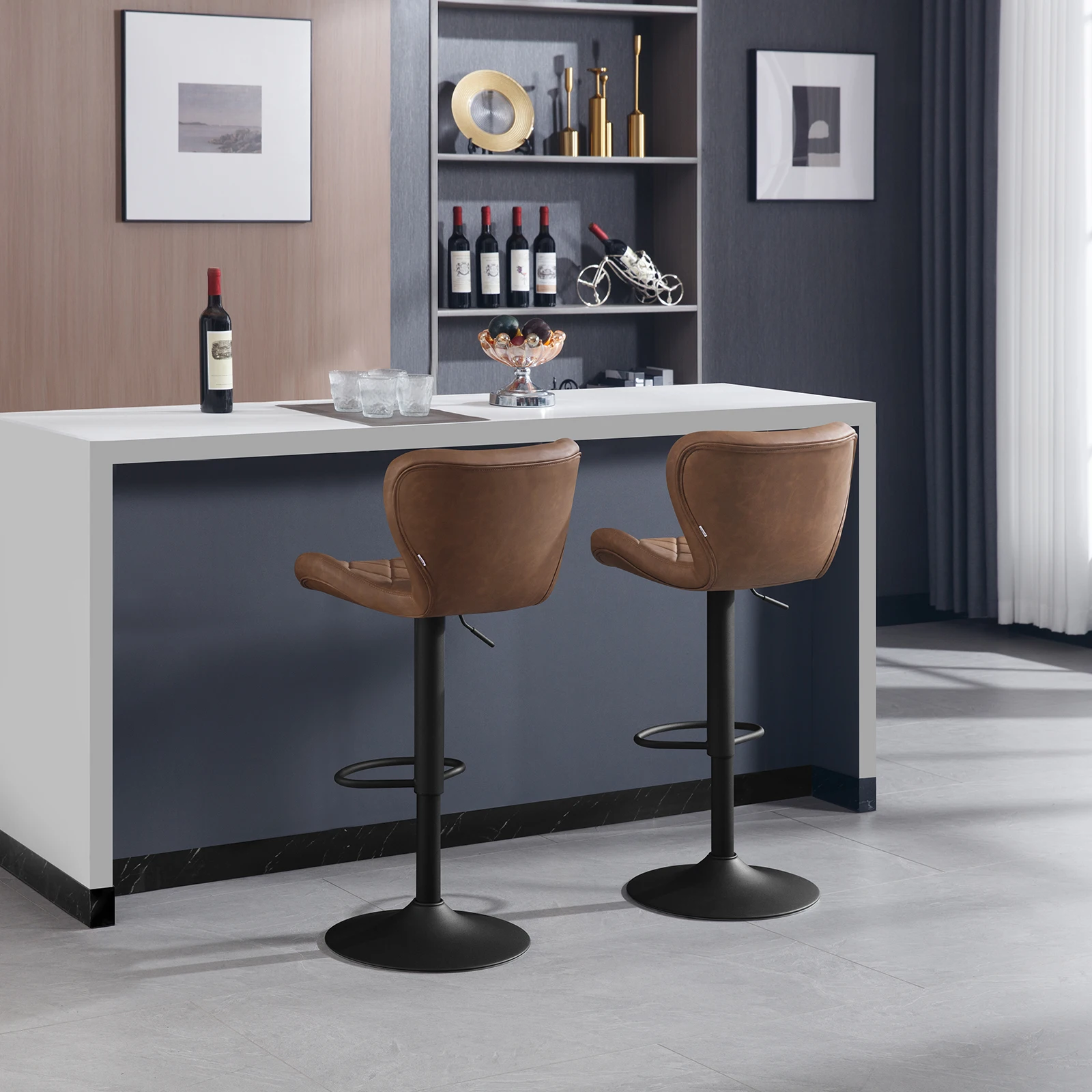 WOLTU 1 x ergonomischer Barhocker, höhenverstellbarer drehbarer Thekenhocker mit Rückenlehne, Fußstütze, Kunstleder/Samtstuhl für Bistro