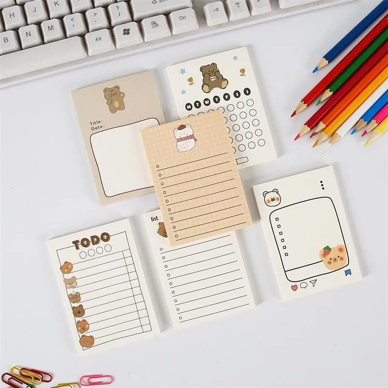 50 fogli/libro, quaderno per appunti piccolo portatile, quaderno per appunti con orsetto carino, libro per messaggi con adesivi per appunti, cancelleria in carta adesiva