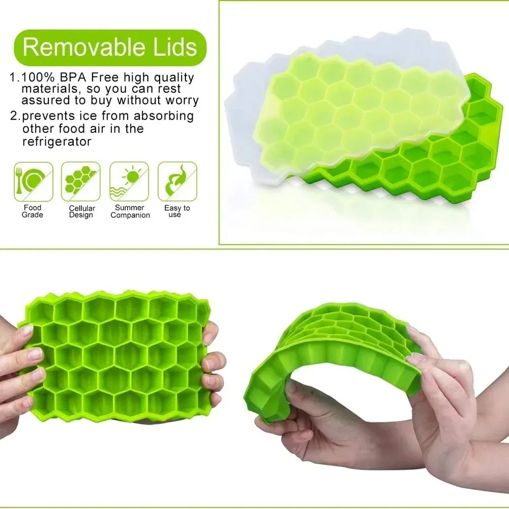 Stampo per cubetti di ghiaccio Stampo per cubetti di ghiaccio in silicone riutilizzabile Macchina per gelato senza BPA con coperchi Stampo per ghiaccioli fai da te Vassoi per cubetti di ghiaccio