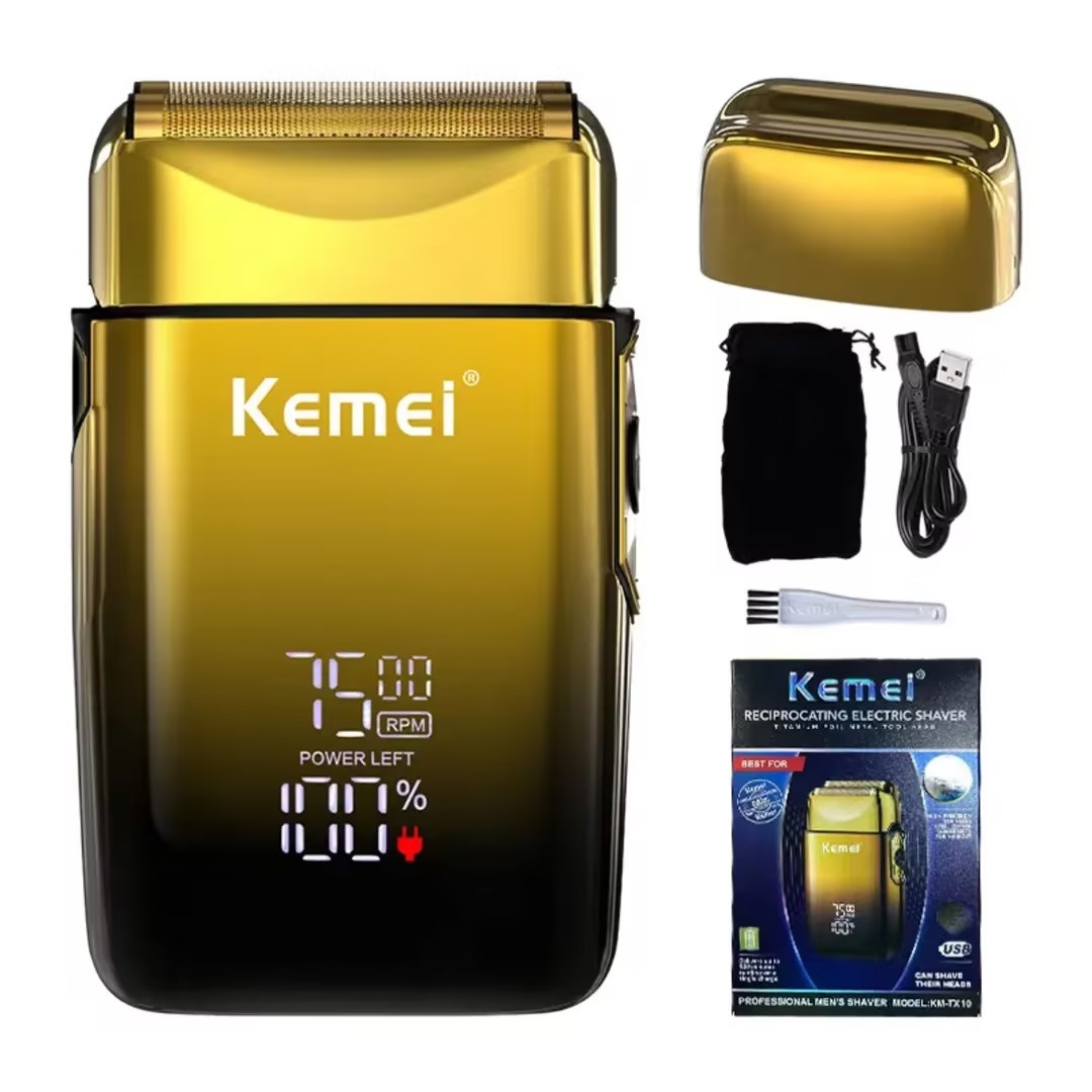 Kemei tx10 novo barbeador elétrico com tela de exibição led recarregável cabelo barba navalha cabeça careca barbear para homem