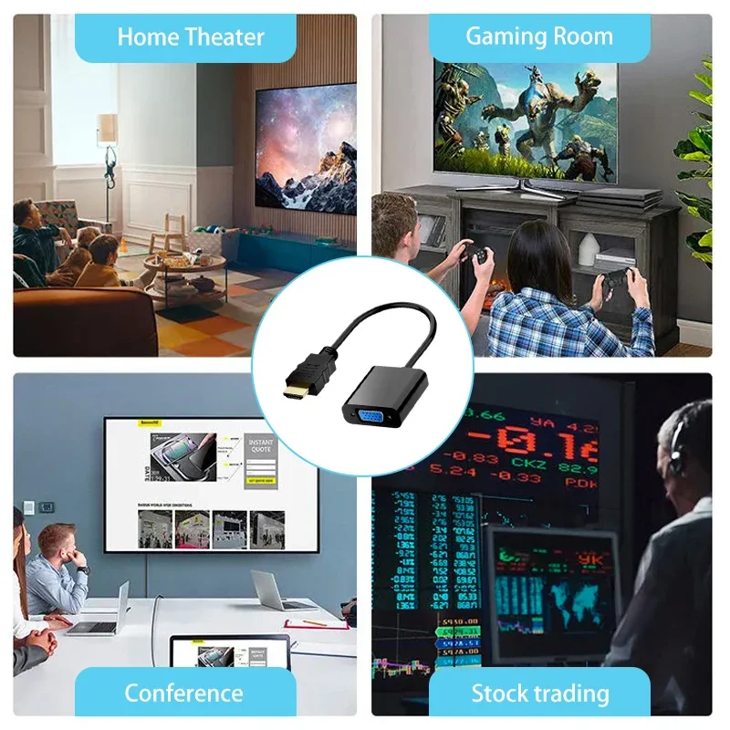 Adaptador hdmi para vga de alta velocidade hdtv um macho para vga fêmea conversor hdmi scaler cabo de vídeo conversor para computador portátil