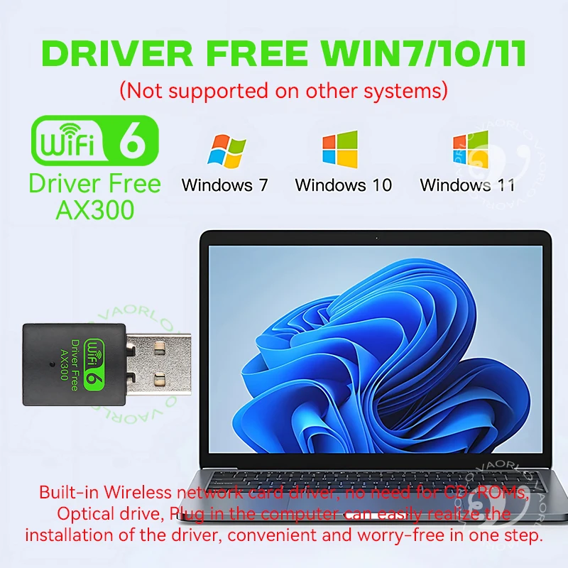 WIFI6 USB Wireless Network Card Adapter AX300 802.11AX 2.4GHz WI-FI Receiver Mini Dongle For PC Laptop Windows7/10/11 Drive Free