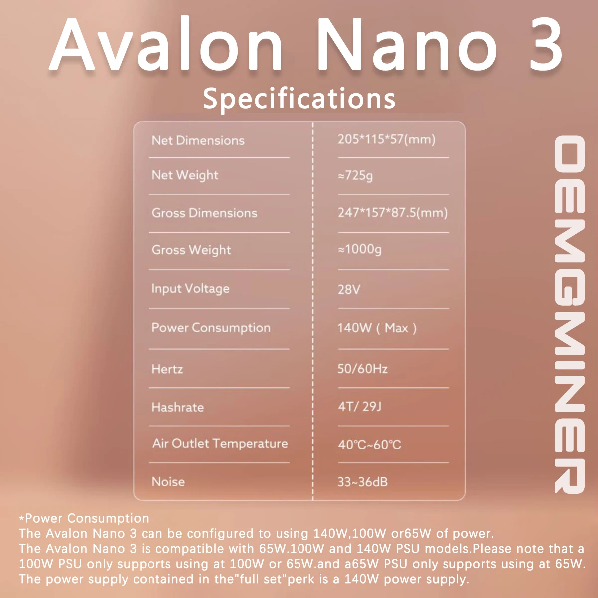 Bitcoin Miner Avalon Nano3 4TH/S com 140W PSU Ultra-baixo consumo de energia e silencioso para uso doméstico suporta todos os Sha256 Crypto