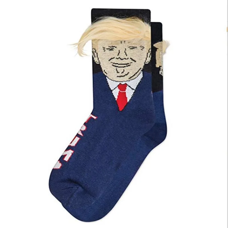Lustige Präsident Donald Trump Gesichtssocken 3D Fake Hair Socken Herren Persönlichkeit Hip Hop Harajuku Streetwear Skateboard Lustige Socke