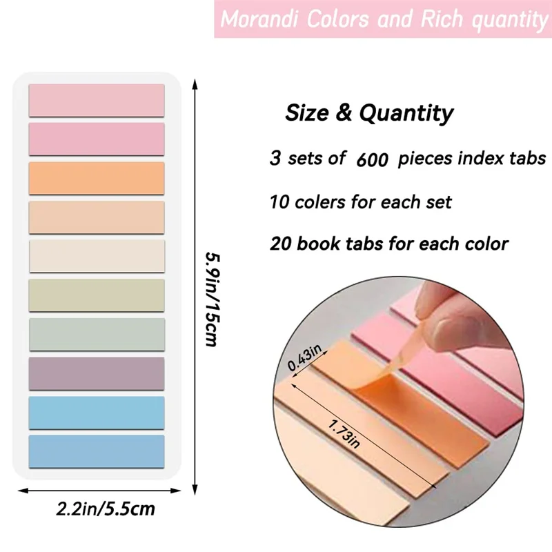 600PCs Morandi Page Markers Sticky Note Page Labels Reusable File Index Sticker Tabs Waterproof File Stickers Office Accessories