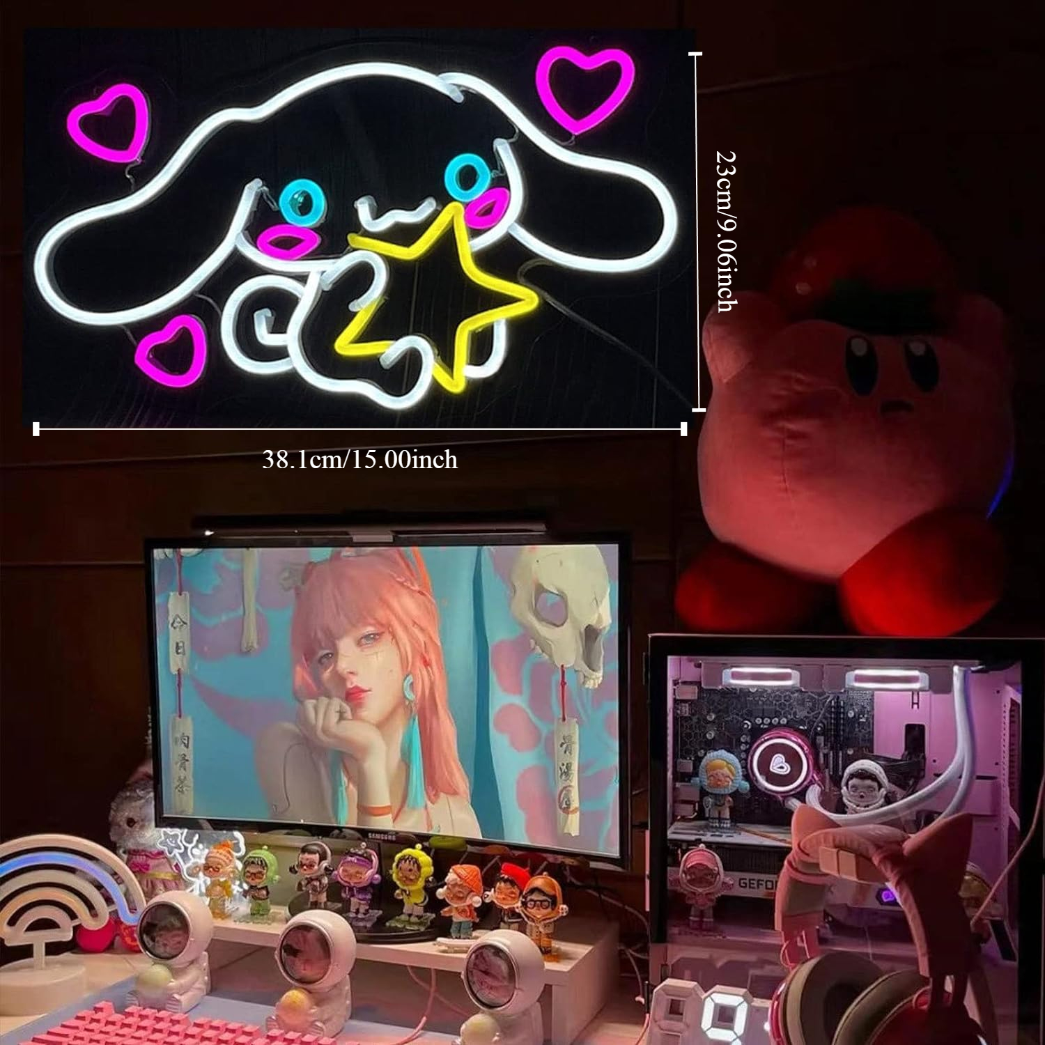 Cinnamoroll 네온 사인 침실 게임 룸 아파트에 대한 귀여운 LED 네온 일본 만화 캐릭터 개 홈 룸 장식 어린이를위한 선물