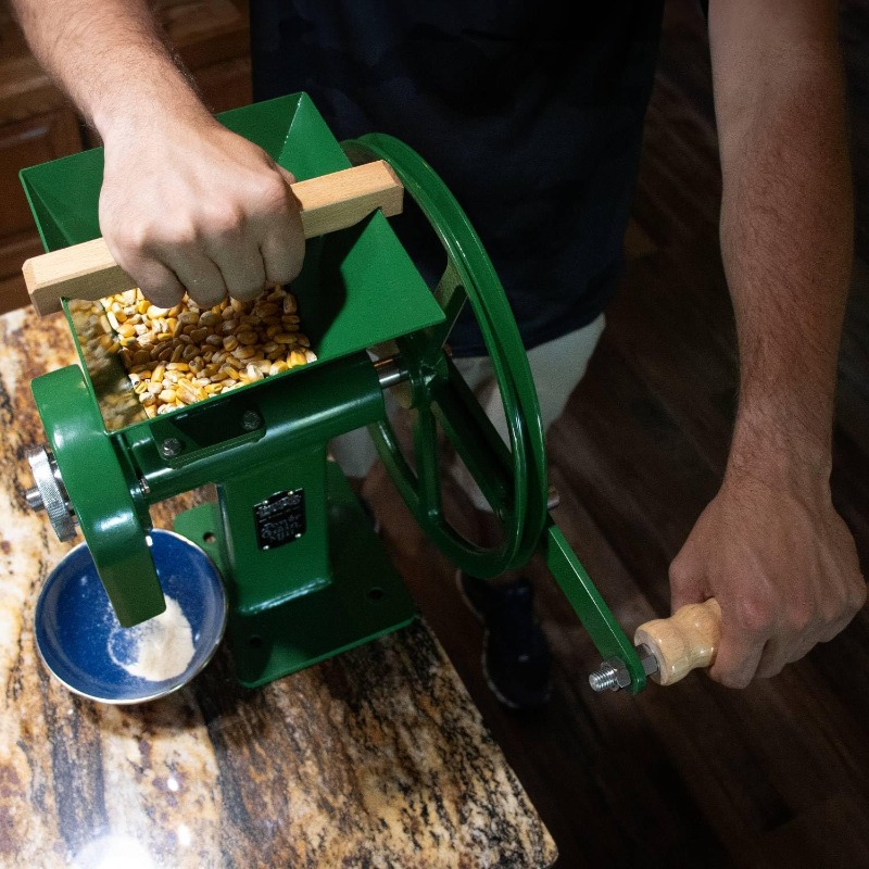 Manual Power Grain Mill, Grinds Any Dry Grain to Pastry Flour, Big 6 Cup Capacity, 14 inches High with 12 inch Flywheel