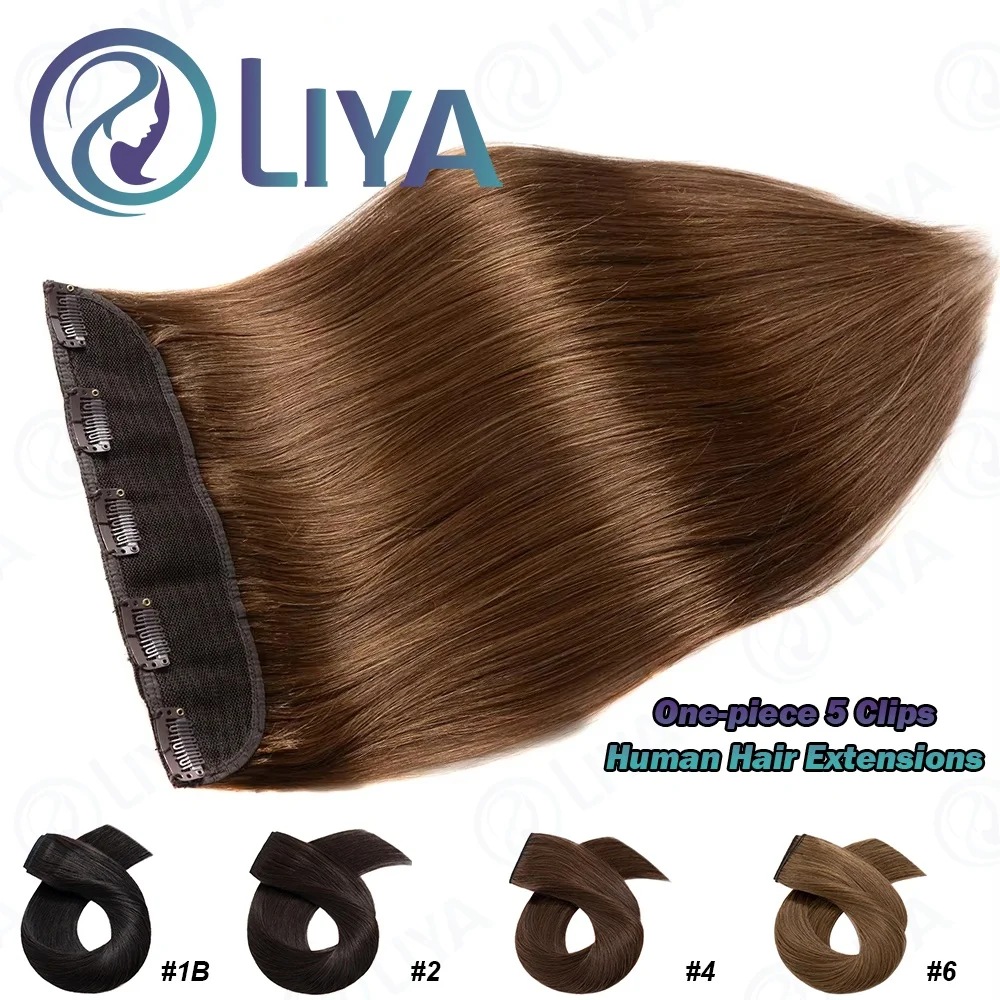 # 6 lichtbruine bot rechte clip-in hairextensions 1 stuk 5 clips volledig hoofd eendelige clip-in human hair extensions 100 g/set