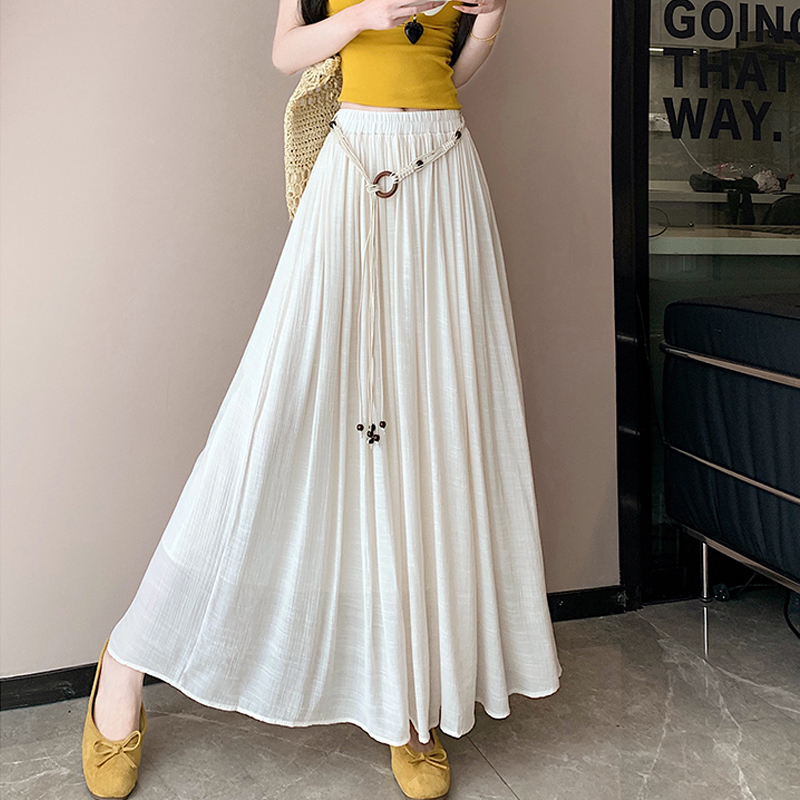 Boho Women's Skirt Cotton Linen Yellow Female Skirts High Waist Harajuku 2025 Trend Luxury Elegant Vintage Long Skirt With Belt