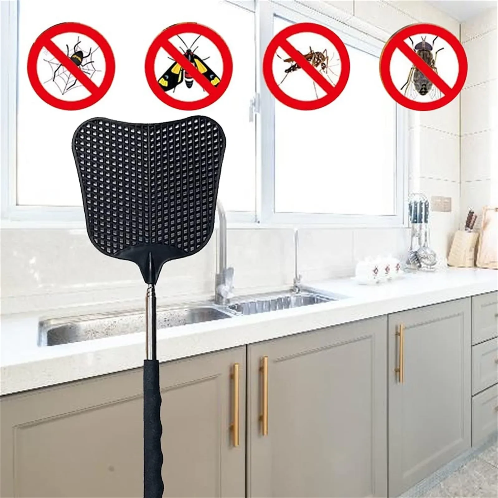 Scacciamosche telescopici Scacciamosche in plastica resistente durevole con strumento repellente per zanzare in acciaio inossidabile Accessori per la casa Strumenti