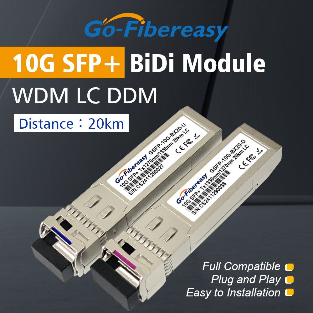 Módulo SFP 10Gb BiDi LC WDM 10km/20km/40km ~ 100km Tx1270/Rx1330nm Transceptor SFP+ Compatible con interruptor óptico Cisco/Miktotik