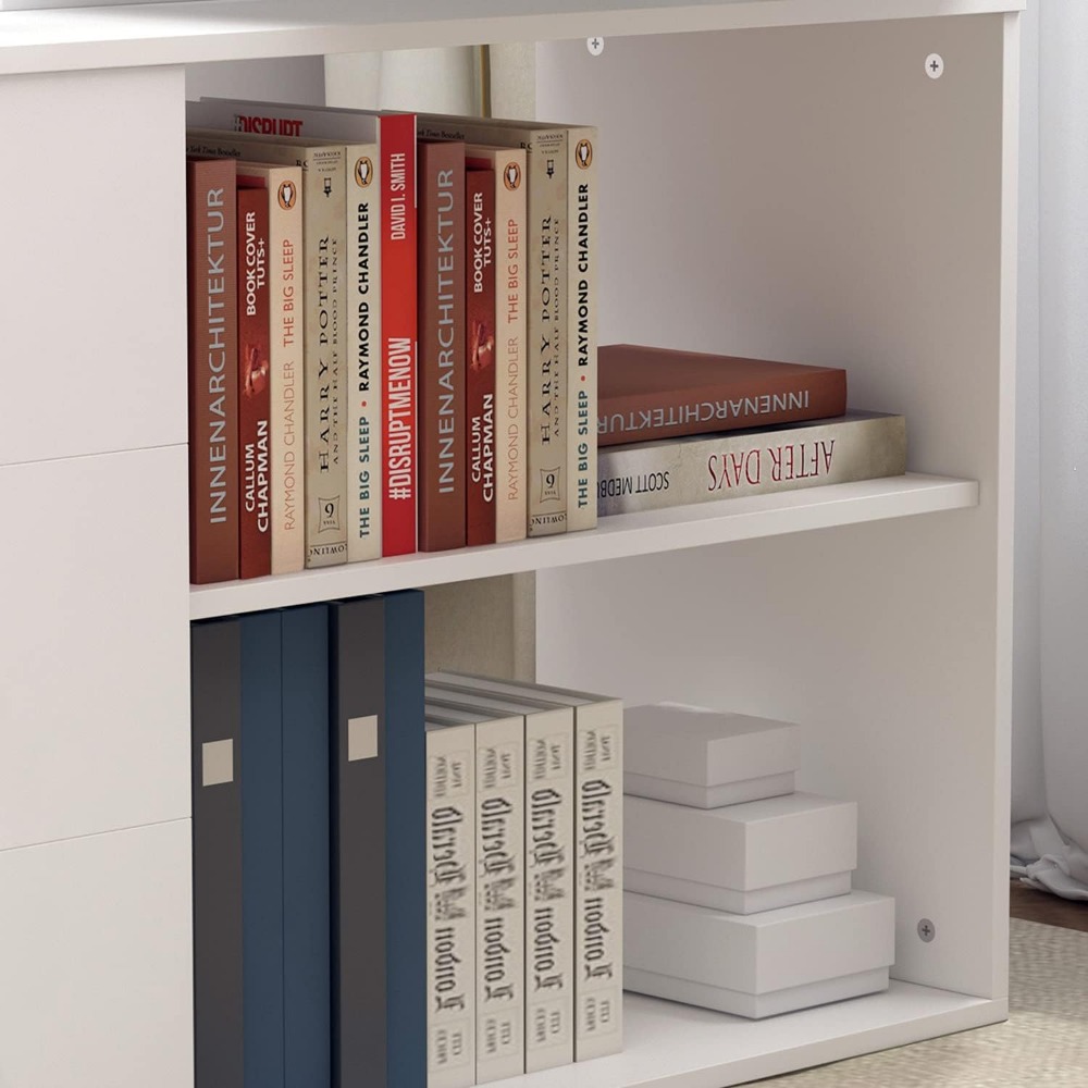 Home Computer Desk Corner Desk with 3 Drawers and 2 Shelves, 55 Inch Large L-Shaped Study Writing Table with Storage Cabinet