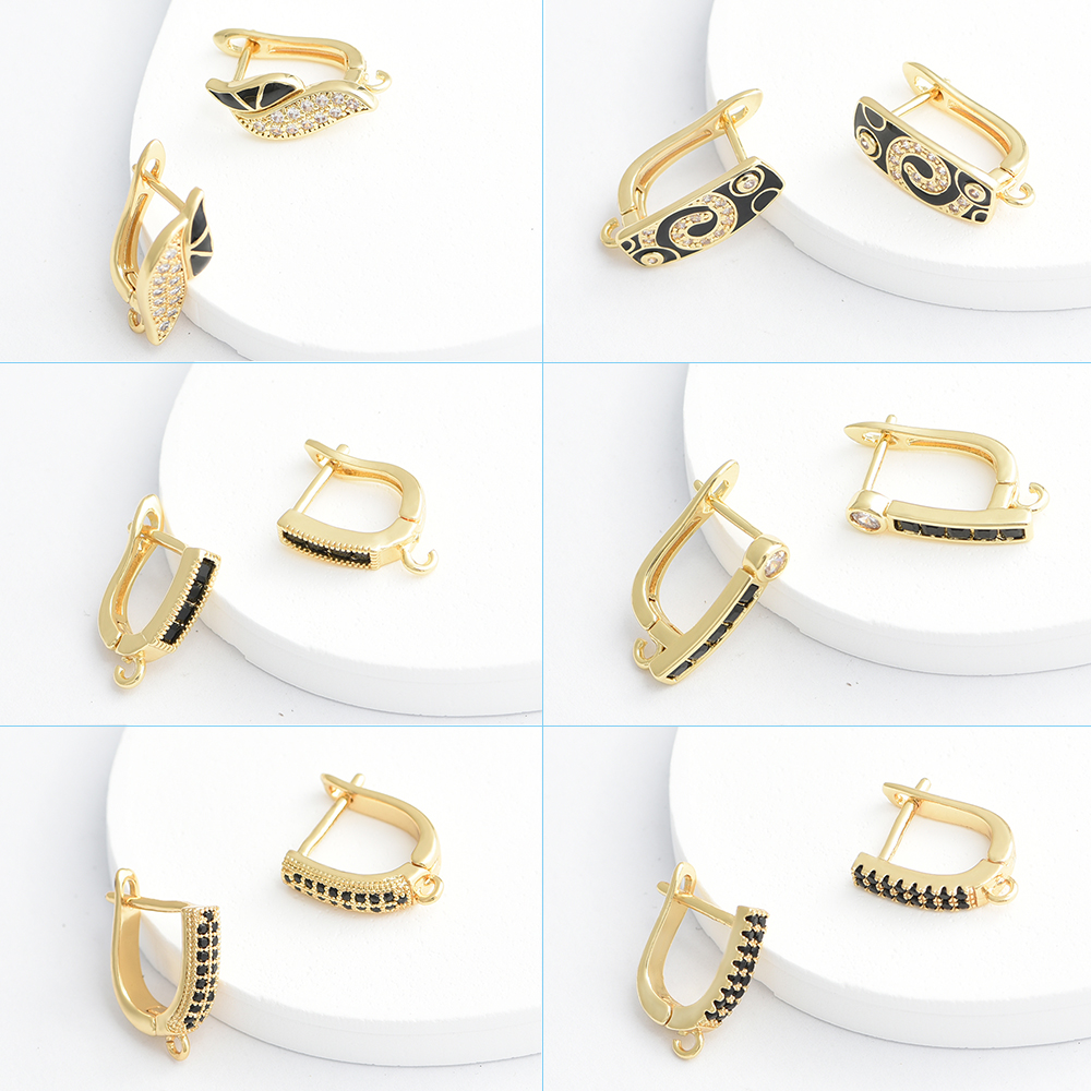 1 par chapado en oro de 18 quilates con circonita negra, ganchos para pendientes, cierres para manualidades, accesorios para hacer pendientes para mujer, venta al por mayor