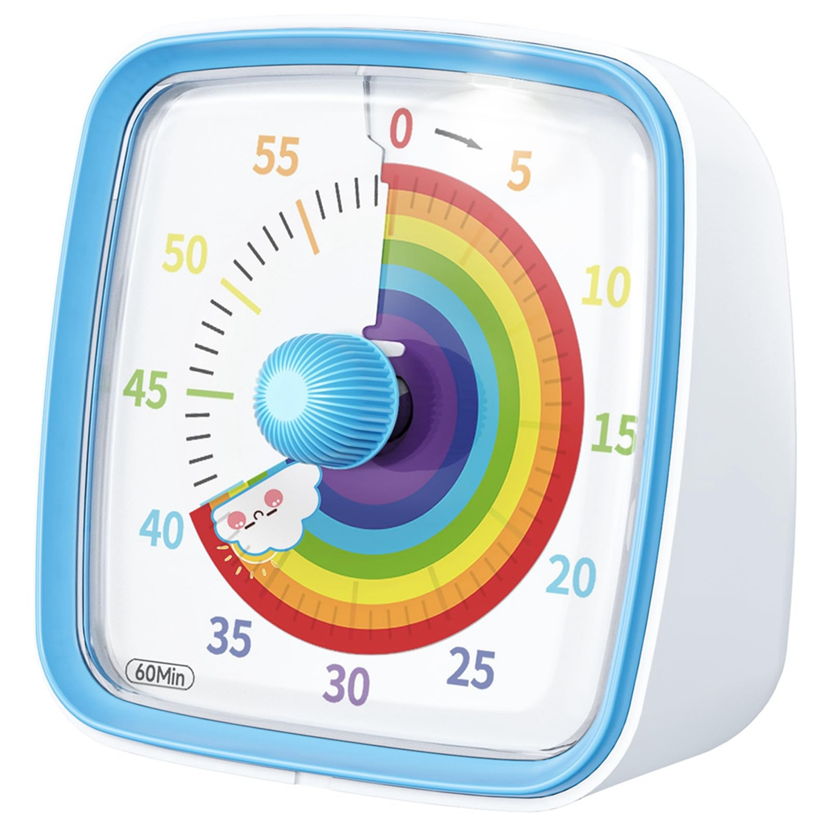Visual de 60 minutos con luz nocturna, cuenta regresiva, Romodoro con patrón de arco iris para niños y adultos Azul