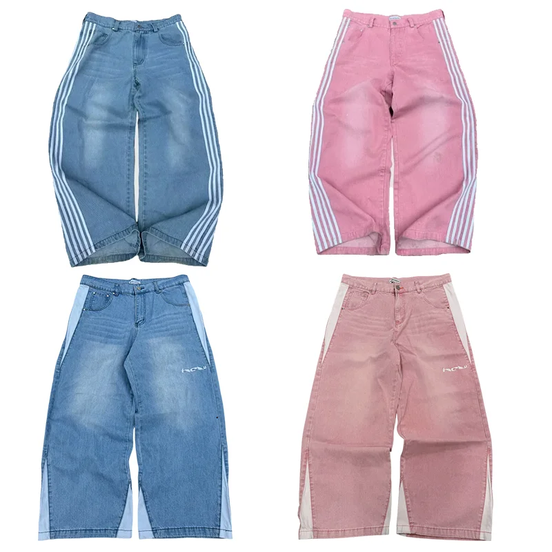 Y2K baggy Jeans Splicing embroidery high quality Jeans Fashion men women Sweatpants Casual streetwear Hip Hop wide leg trousers