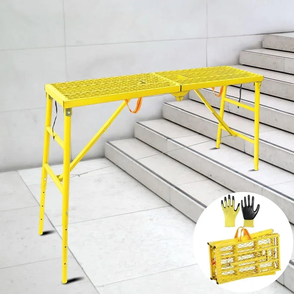Adjustable Ladder Work Platform Folding Steel Scaffolding Telescopic 770lbs Capacity Portable Anti-Slip Stairs Scaffold Solution
