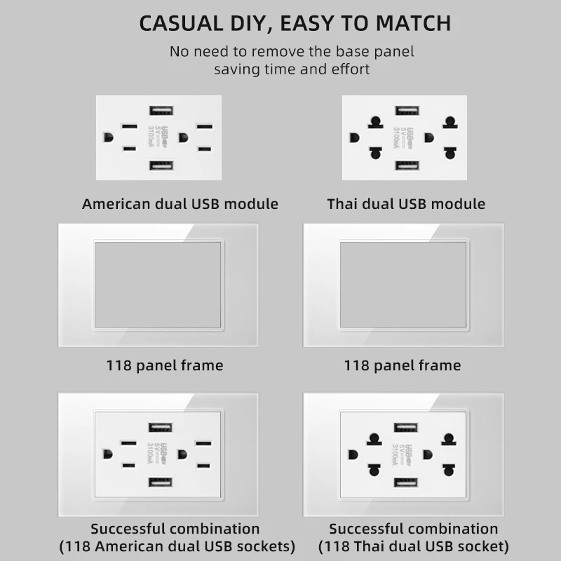Herepow 118 Series ประเทศไทยอเมริกันมาตรฐาน Dual USB Wall SOCKET เครื่องใช้ในบ้านอัจฉริยะปลั๊กอะแดปเตอร์ Type-C 3.1A Fast CHARGING
