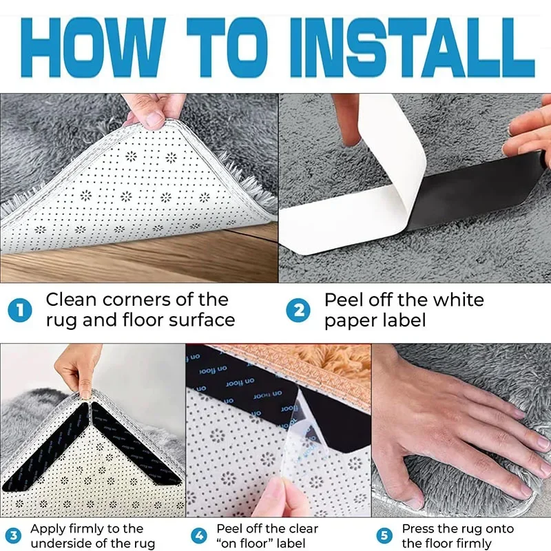 96/8pcs Carpet Non-slip Sticker Reusable Washable Anti Curling Carpet Patch Fixed Stickers Floor Rug Mat Tape Gripper Corner Pad