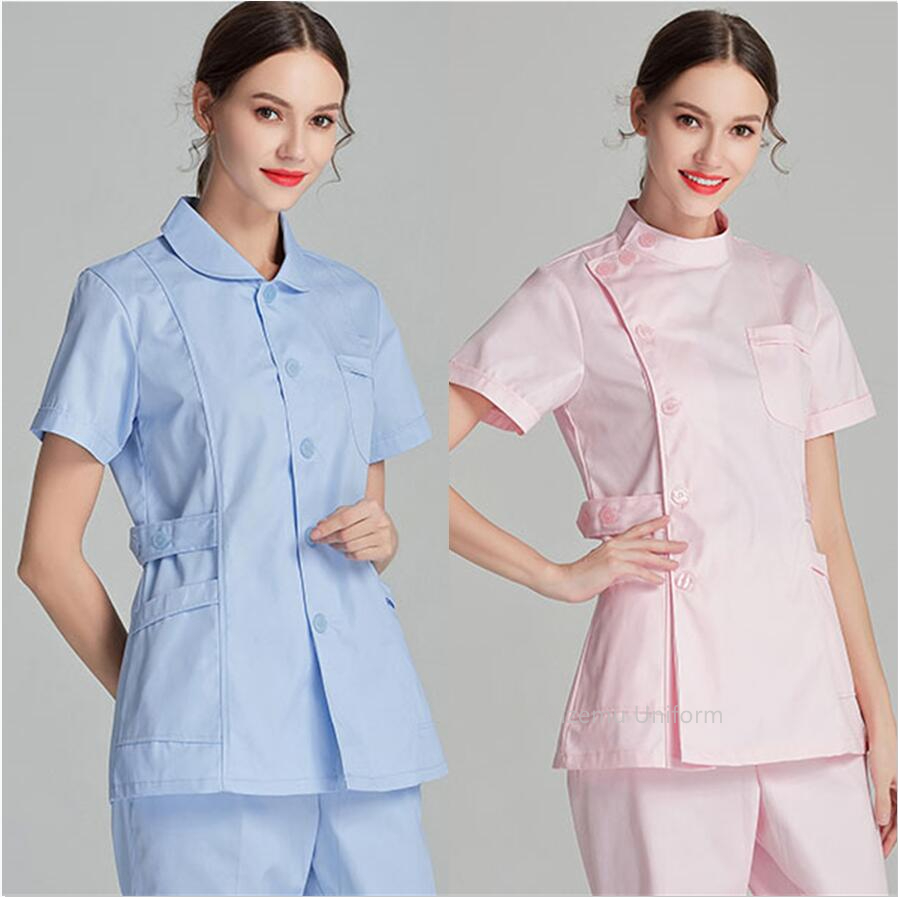 Conjunto de uniformes blancos para enfermera, bata de laboratorio, uniforme médico para mujer, ropa médica rosa de manga larga para salón de belleza