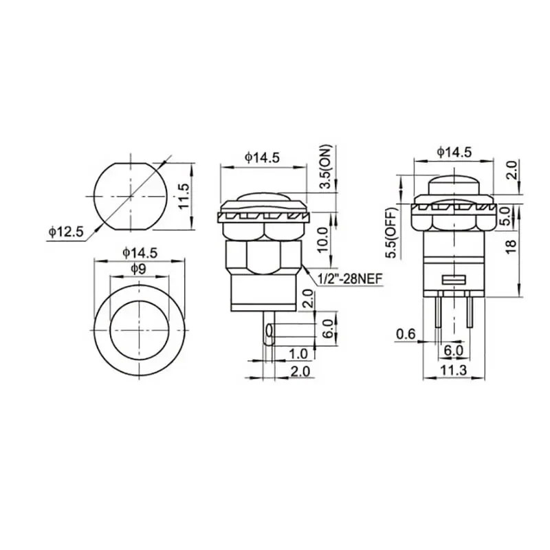 6 uds interruptores de botón momentáneo/bloqueo automático DS427 DS428 12mm interruptor de botón de encendido apagado 3A /125VAC 1.5A/250VAC DS-427 DS-428