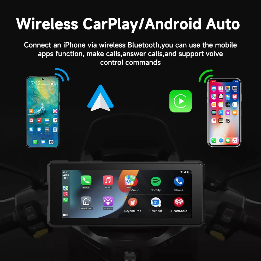 Reproductor Multimedia para motocicleta de 5/6/7 pulgadas, CarPlay inalámbrico, Android, grabadora de navegación GPS para coche, IP67, resistente al agua, pantalla táctil BT 2024