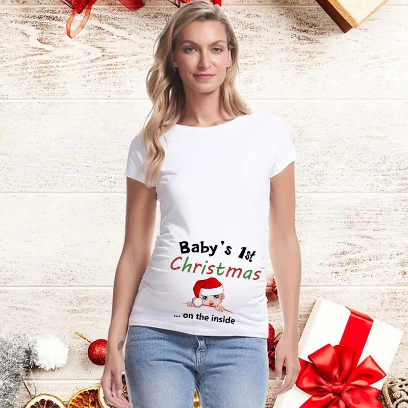คริสต์มาสการตั้งครรภ์เสื้อตลกใหม่ประกาศการตั้งครรภ์เสื้อยืด Baby on The Way น่ารักคริสต์มาสเสื้อ Best Xmas ของขวัญ