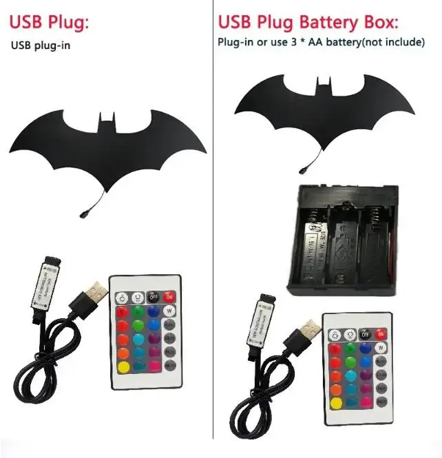 Batmanes veilleuse Cool télécommande multicolore 3D créatif chauve-souris atmosphère décoration de la maison chambre tenture murale lampe
