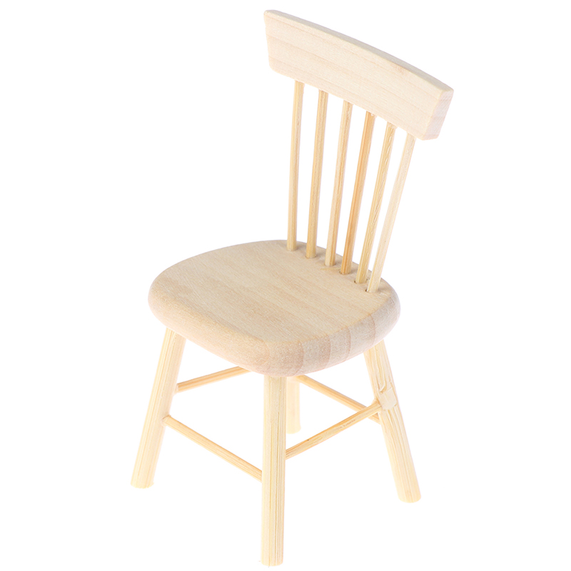 เก้าอี้ไม้เฟอร์นิเจอร์ขนาดจิ๋วสำหรับบ้านตุ๊กตา1/12เก้าอี้ทรงสูงอุปกรณ์เสริมสำหรับบ้านตุ๊กตา