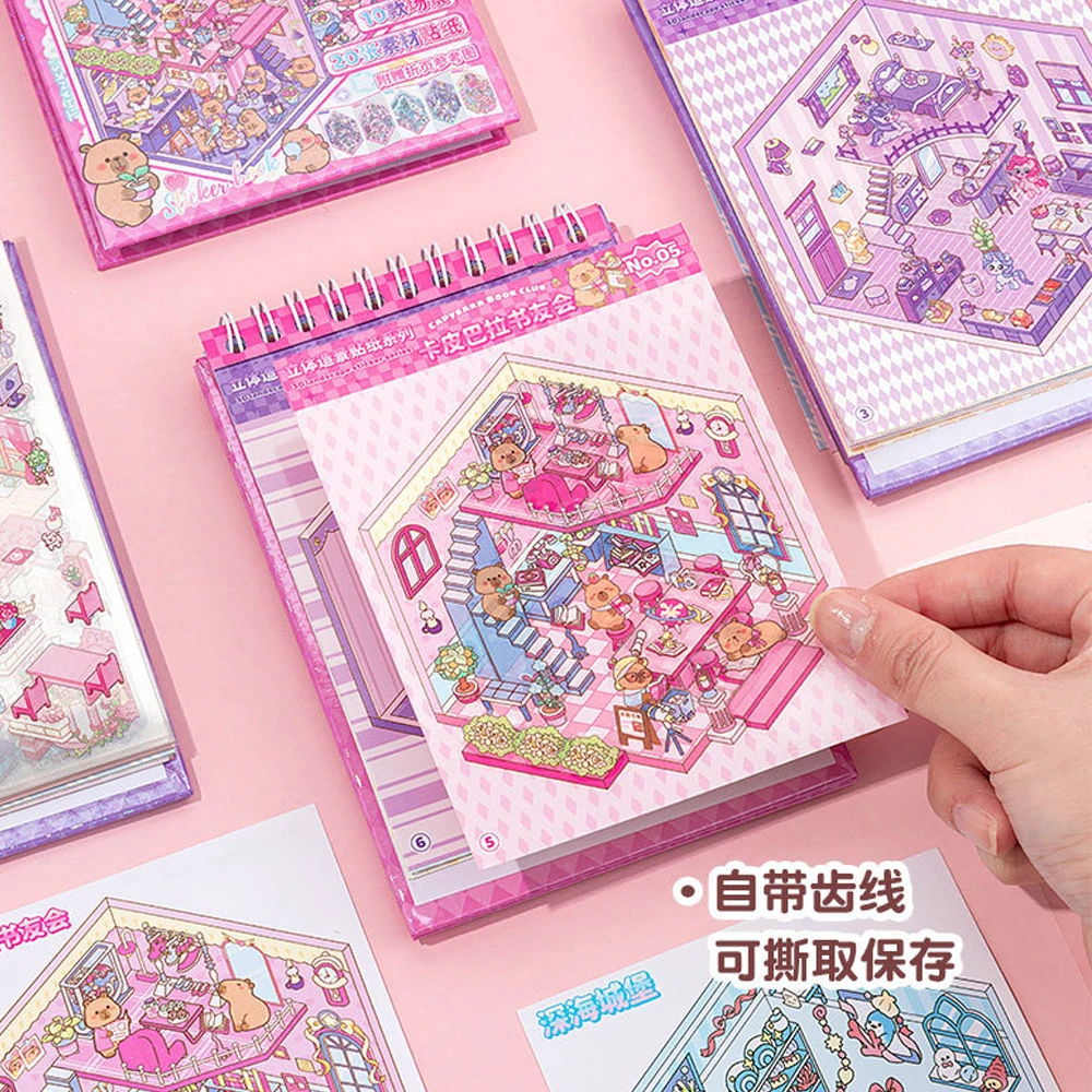 Mr. Paper 30 szt. naklejek 3D trójwymiarowych, mini scenek do układania, naklejki krajobrazowe, książeczka z naklejkami, puzzle dla dziewczynek, rękodzieło DIY, antystresowe