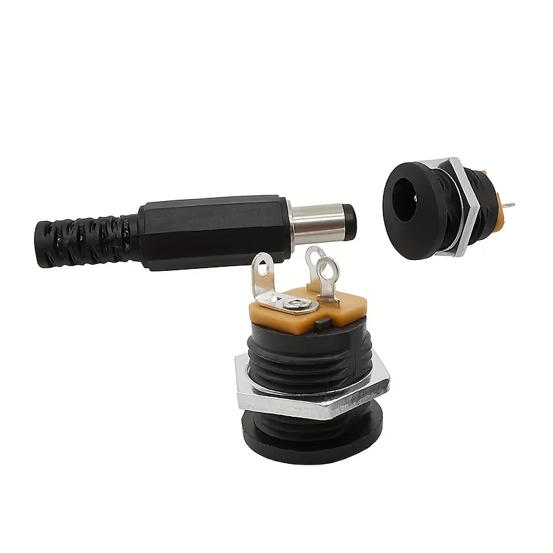 5 คู่ DC12V 5.5x2.1 มม.พลาสติกชายปลั๊ก DC Power Socket แจ็คสกรู Nut Panel Mount Connector