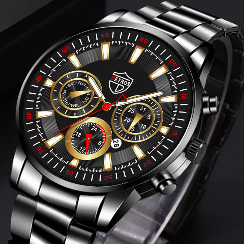 Reloj de pulsera de cuarzo de acero inoxidable para hombre, cronógrafo de pulsera de cuero luminoso con fecha informal, de negocios, a la moda