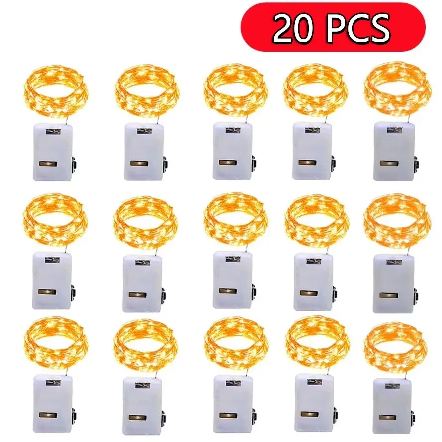 Con batería, paquete de 20 guirnaldas de luces, alambre de cobre plateado, decoraciones alimentadas por batería, luces para decoración navideña para fiesta de boda