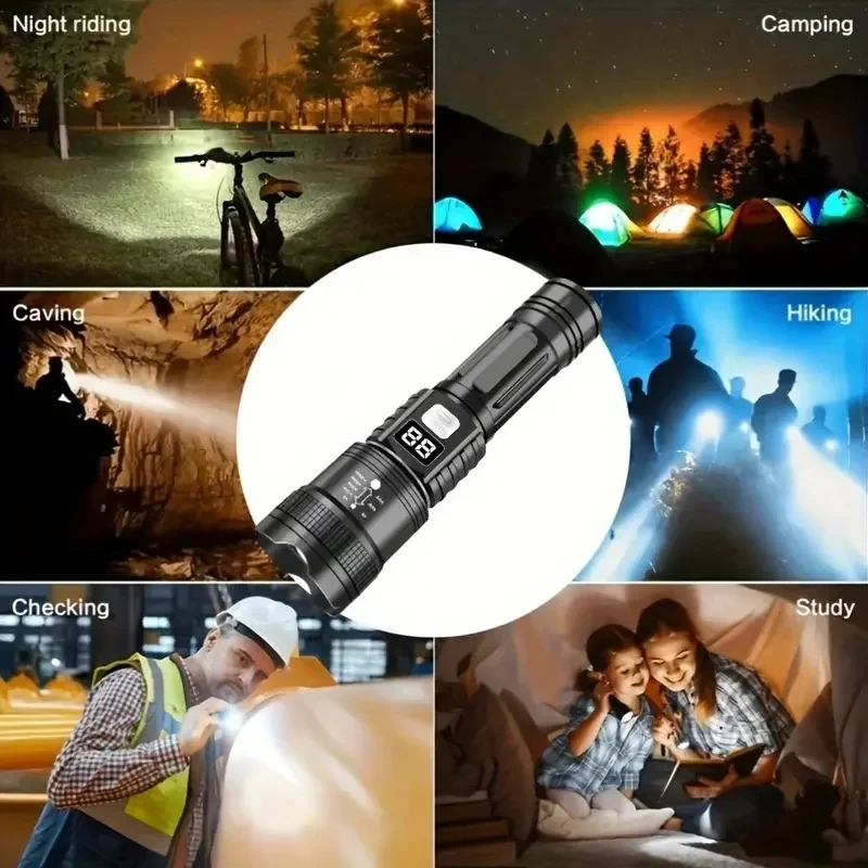 Linterna superbrillante de 100000LM, linterna LED recargable tipo C, lámpara táctica de largo alcance para exteriores, linterna de Camping impermeable