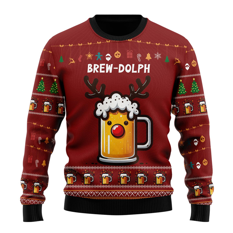 Suéter de Navidad feo de cerveza a la moda para mujer, ropa de Hip Hop para fiesta de Bar, sudaderas para hombre, jerséis informales para hombre, chándal de cerveza