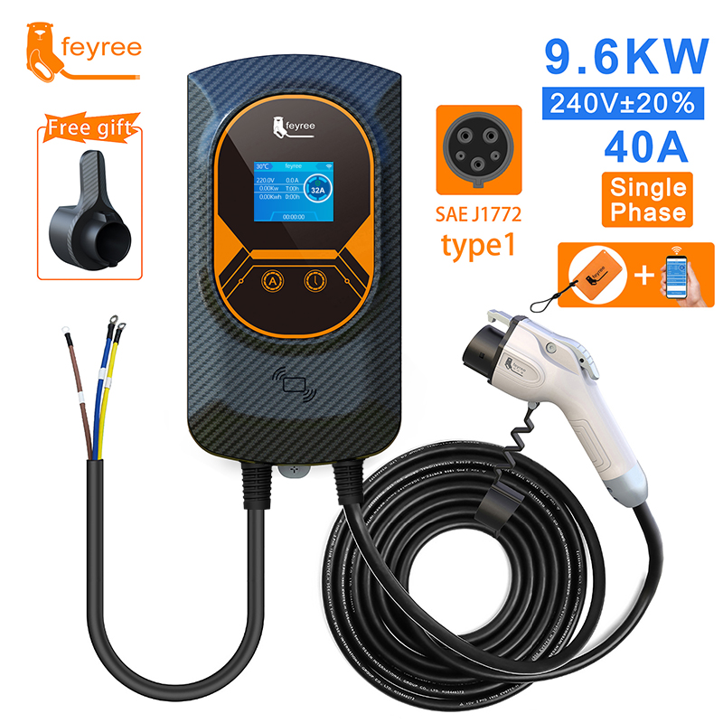 Feyree J1772 Type1 Cáp Sạc EV Sạc Xe Điện Wallbox EVSE Đế Sạc 50A 40A 32A Ứng Dụng Điều Khiển Xe Điện
