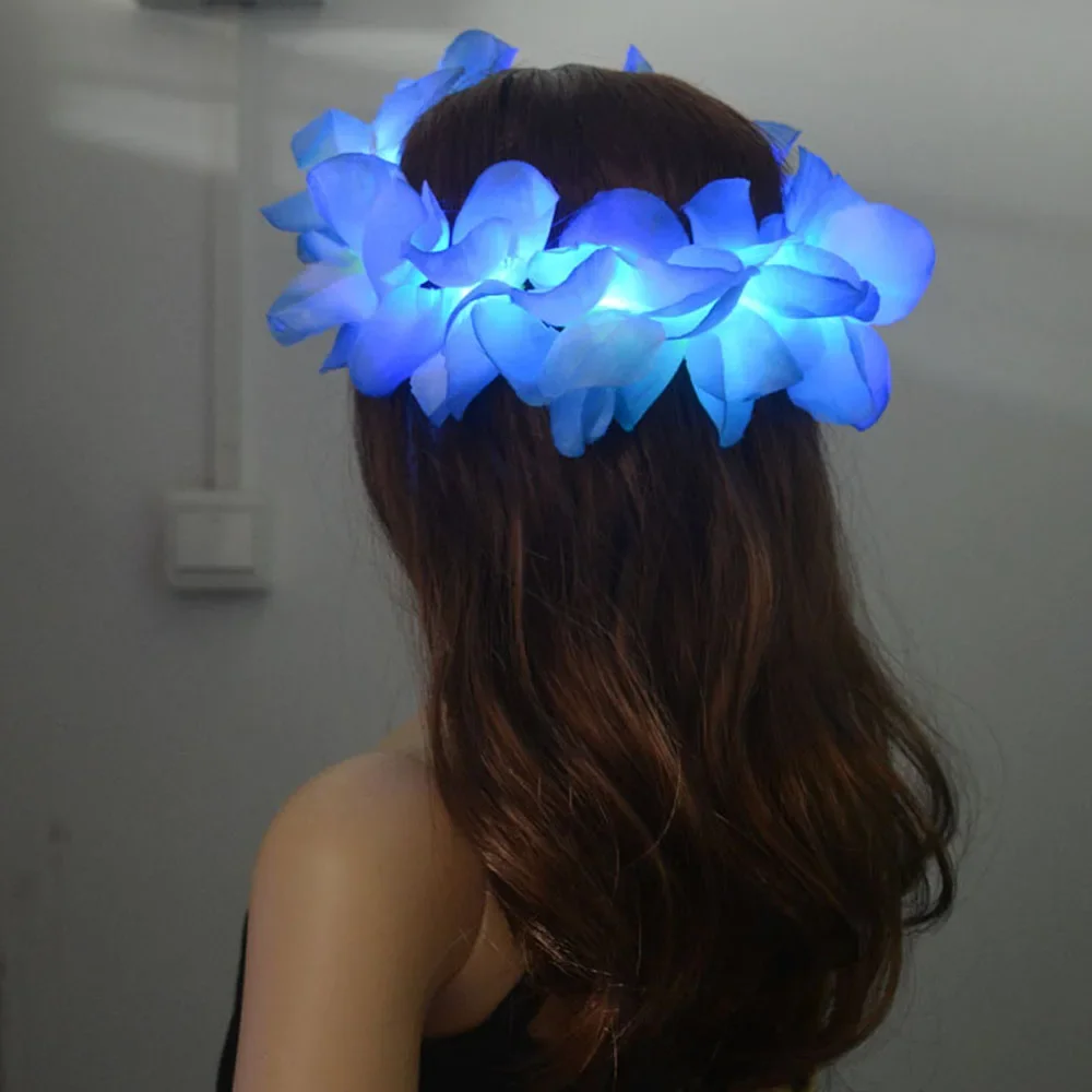 1 Uds. Diadema LED hawaiana Lei hawaiana para mujer y niña, luz brillante para damas de honor, corona de flores nupcial, corona, fiesta de cumpleaños y boda