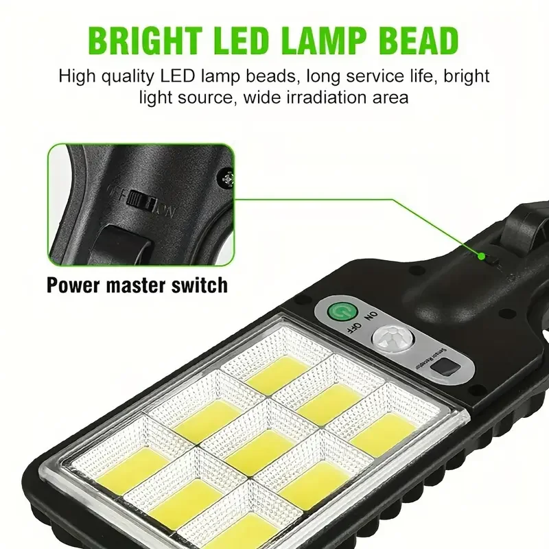 LED-Wandstraßenlaterne, 108 LEDs, Solarleuchten für den Außenbereich, mit 3-Modus, wasserdicht, Bewegungsmelder, Sicherheitsbeleuchtung für Garten, Terrasse, Weg