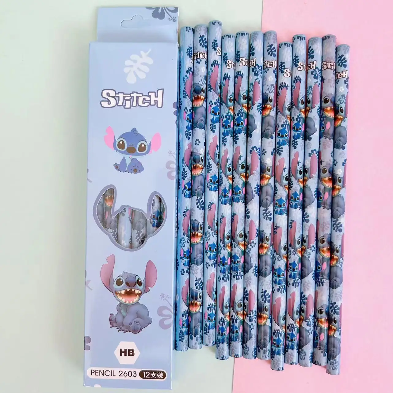 12 Uds Disney Stitch Anime lápiz útiles escolares chico lápices de colores útiles escolares lápices Hb lápices niños cumpleaños regalo de Navidad