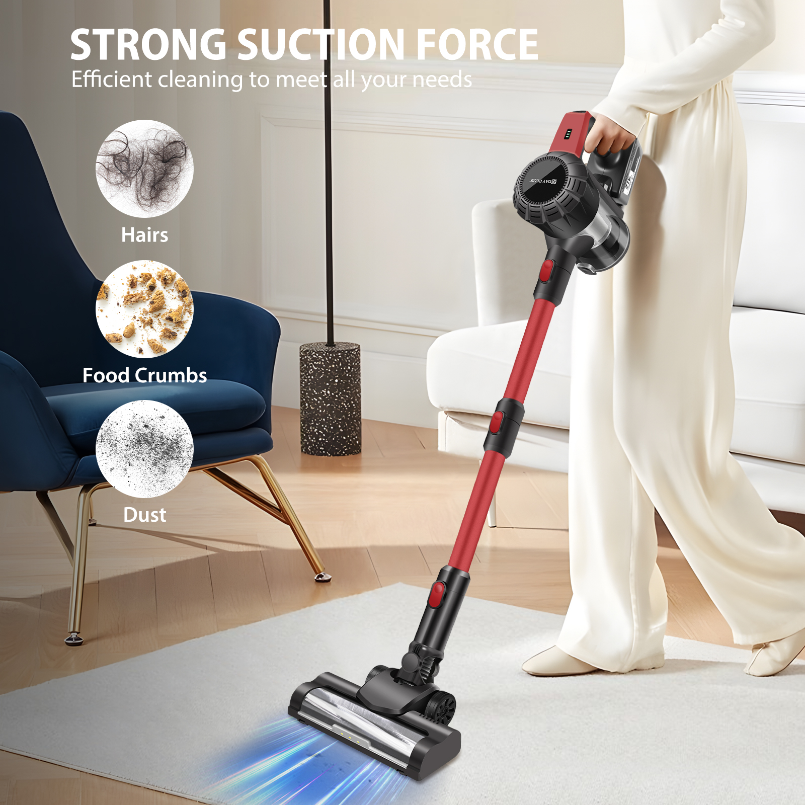 Cordless Stick Vacuum Cleaner,15000PA Cordless Vacuum Cleaner 8 in 1,Handheld Stick Vacuum with LED Light,3000mAh Battery