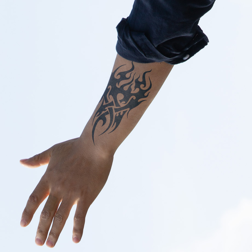 ยาวนานกันน้ําชั่วคราวสติกเกอร์สักปลอม,Blue Totem เข็มทิศมังกรสําหรับชายหญิง Cool Beauty แฟชั่น Body Art