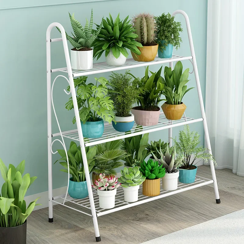 Étagère à fleurs à trois niveaux, Support en fer pour Pots de plantes, étagère à chaussures au sol, présentoir d'articles divers, meubles de balcon et de jardin