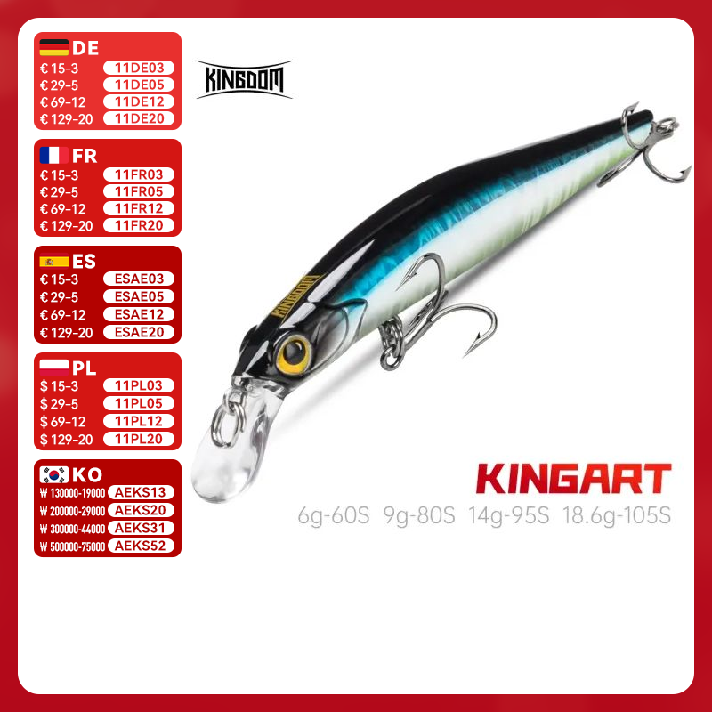 Kingdom Kingart Тонущие рыболовные приманки для гольяна 6 г 9 г 14 г 18,6 г Джеркбейты ​ ​ Реалистичные воблеры Silent Hard Baits Морской бас