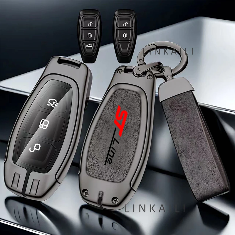 Paquete de llaves de coche para Ford ST Line Fiesta Focus Mondeo Ecosport Kuga Puma Edge Escape, funda de cuero metálico para llave de coche, accesorios