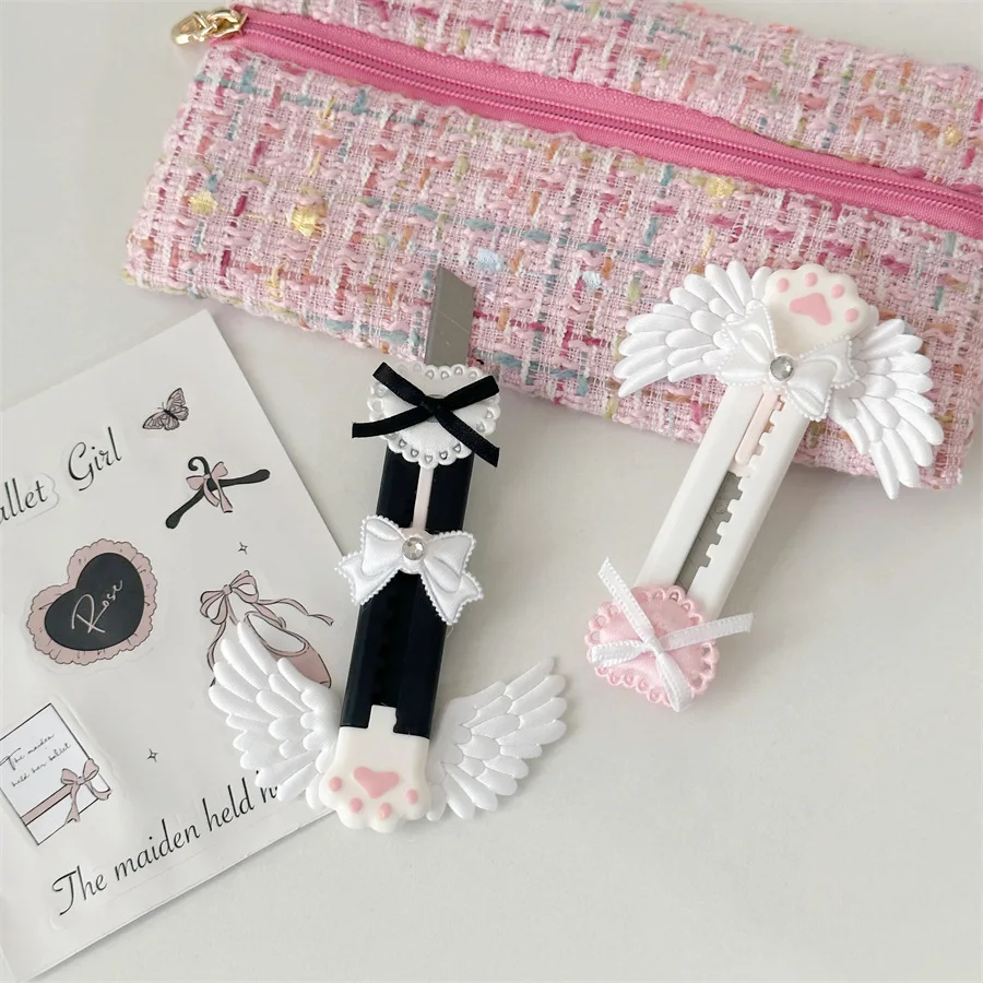 Ins Kawaii Dreamy บัลเล่ต์สไตล์ Cat Paw Utility มีดน่ารักสาวโบว์ปีกตกแต่งเครื่องตัดกระดาษ Mini Express ที่เปิดซองจดหมาย