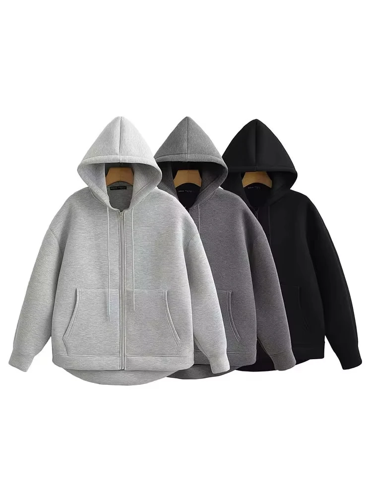 HH Cappotto con cappuccio con cerniera da donna nuovo inverno High Street Doppie tasche Jakcet Felpe larghe oversize Capispalla Top