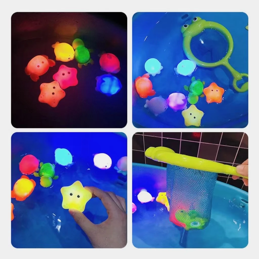 Pool Party ของเล่นเรืองแสงเวลาอาบน้ําตลกอ่างอาบน้ําของเล่นน้ํา Sensor Luminous LED Ocean สัตว์ลอยน้ําของเล่นสําหรับเด็กทารก