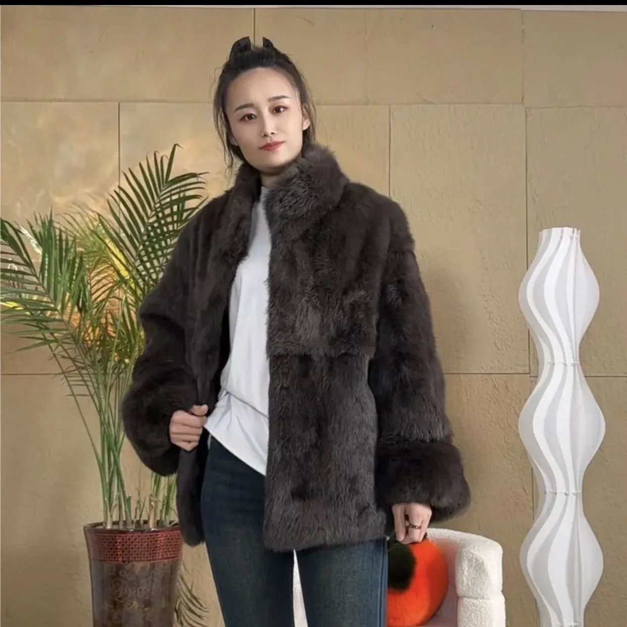 Fancy Rani Natürlicher Pelzmantel Damen Winterjacke Echtleder und Pelz Bolero Damenbekleidung Damen Oberbekleidung mit 2024 Schwarz