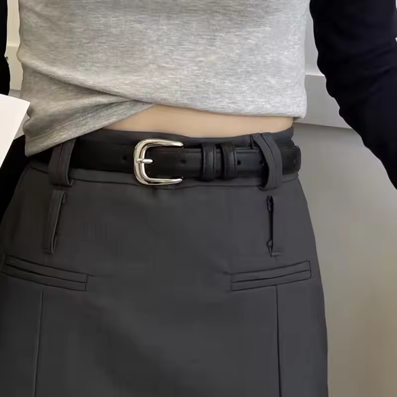 1 pçs cinto feminino moda pino fivela cinto fino genuíno luxo macio cinto feminino com calças de carga jeans cintos preto cinto de couro do plutônio